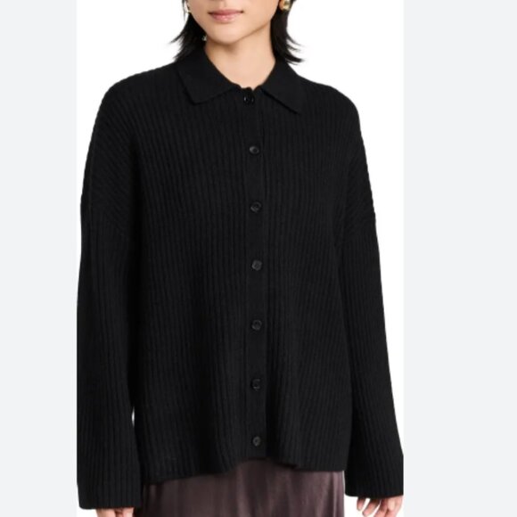 Reformation Fantino Cashmere Collared Cardigan ribbed Black Knit s small - Picture 1 of 9